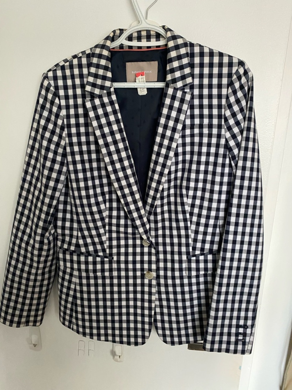 Banana Republic Navy and White Gingham Blazer